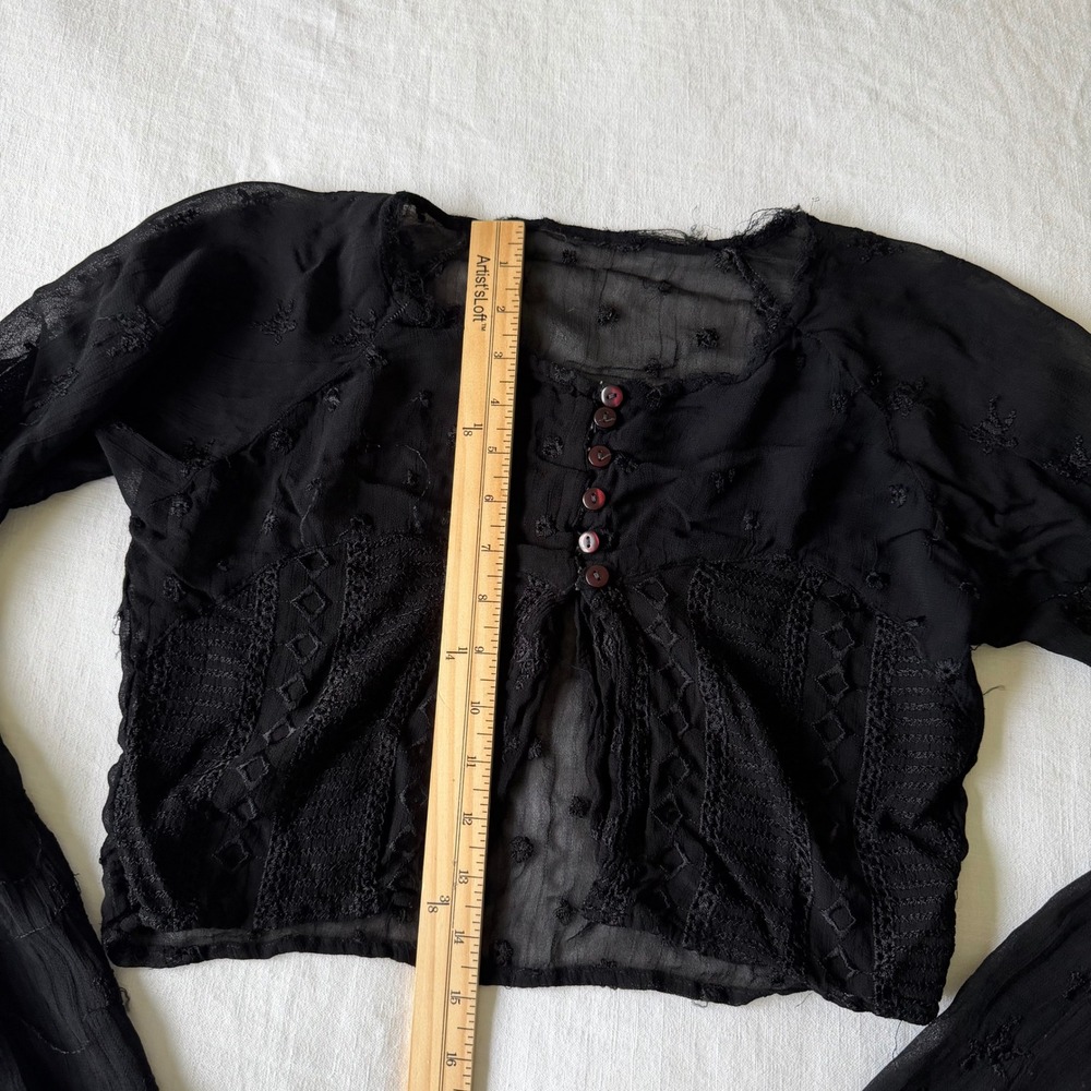 Unbranded Sheer‎ Black Embroidered Lace Cropped Cardigan Button Front Top Small - Picture 6 of 8